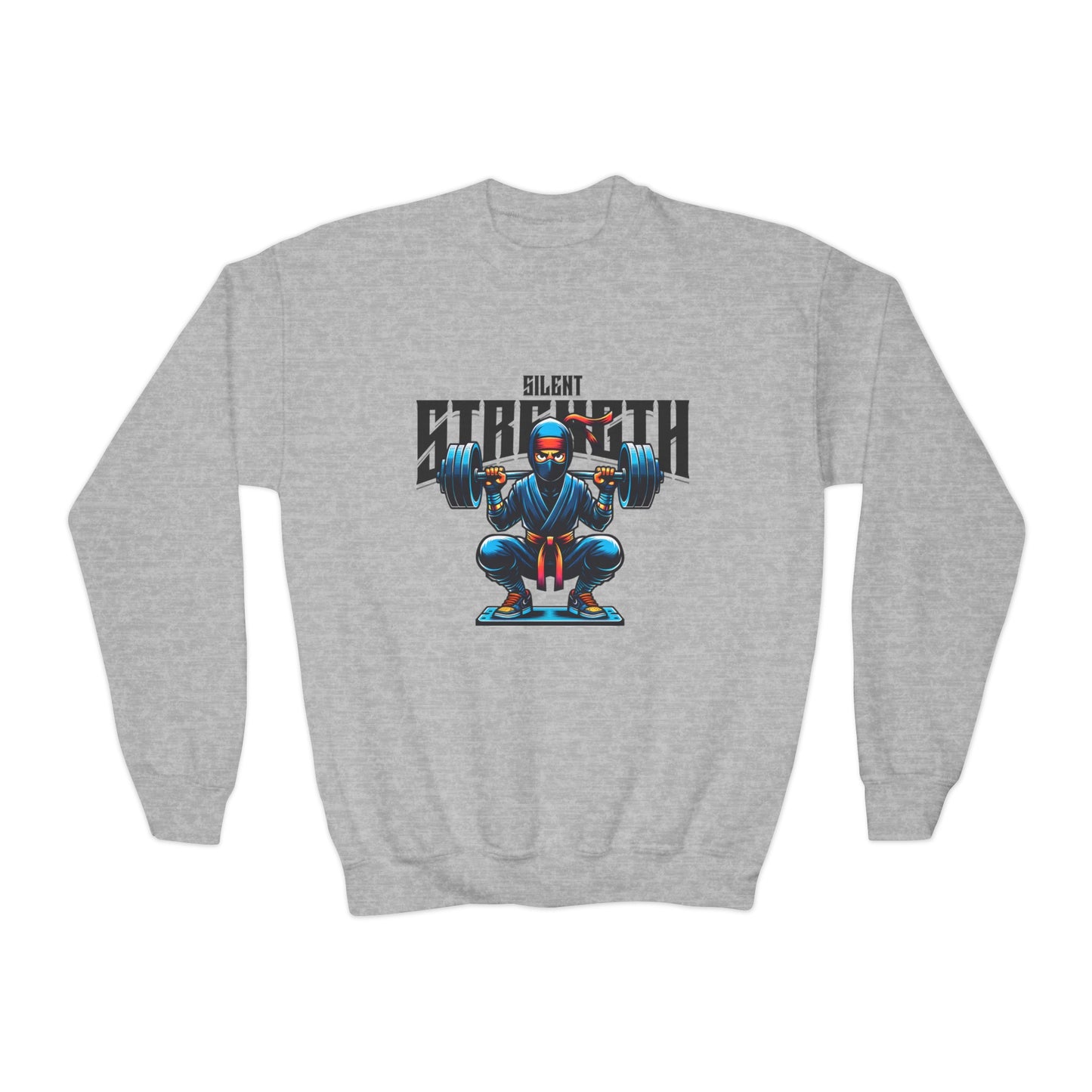 Back to School Youth Crewneck Sweatshirt - Fun Ninja Working Out Graphic