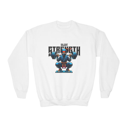 Back to School Youth Crewneck Sweatshirt - Fun Ninja Working Out Graphic