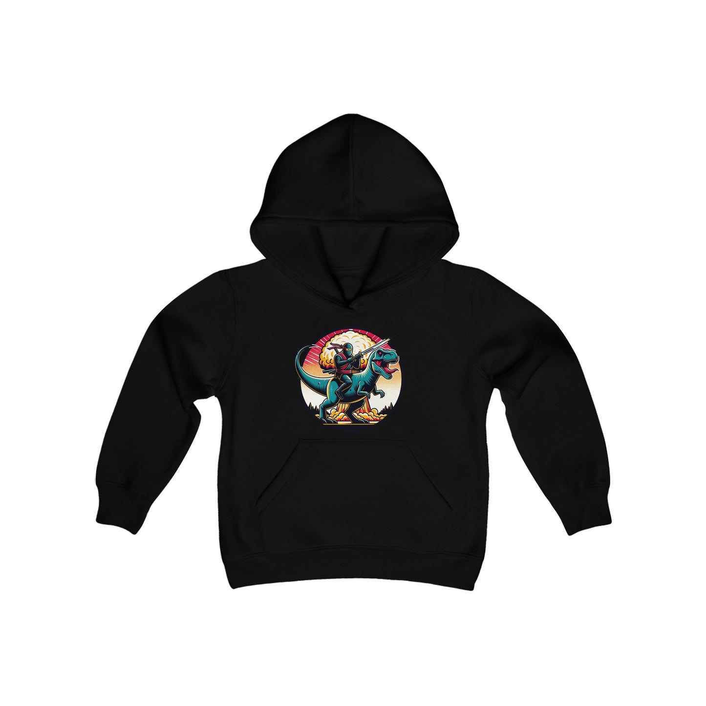 Funny Ninja Riding T-Rex Youth Hoodie